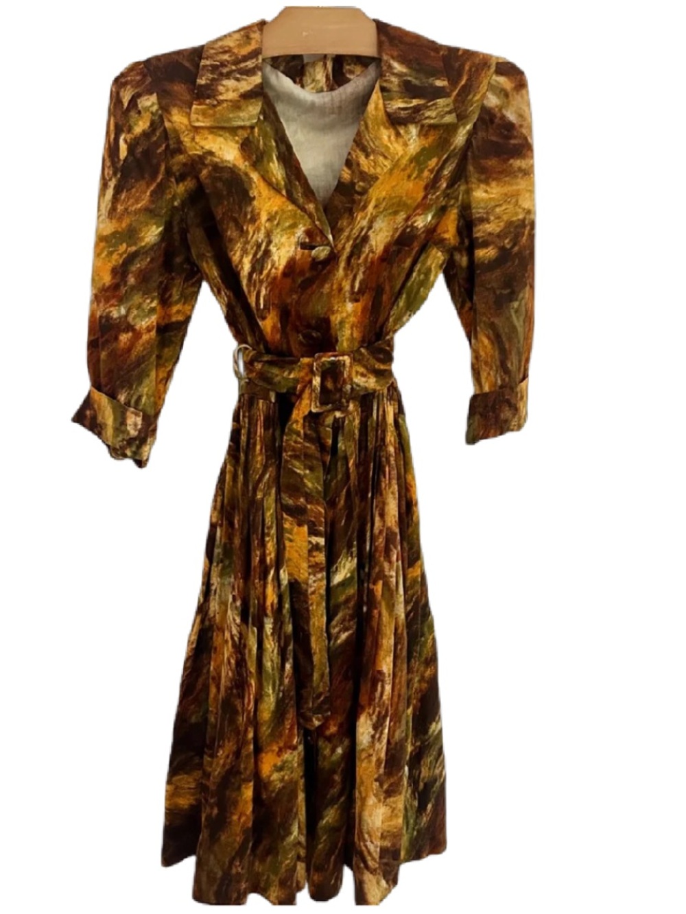 Vintage 1960s Abstract Print Belted Dress XS S Pinup Mad Men Rockabilly